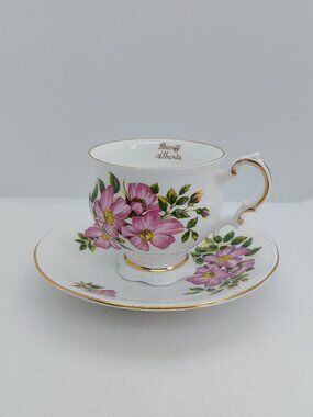 Elizabethan Tea Cup Saucer Canadian Provincial Flower Prairie Rose Banff Alberta